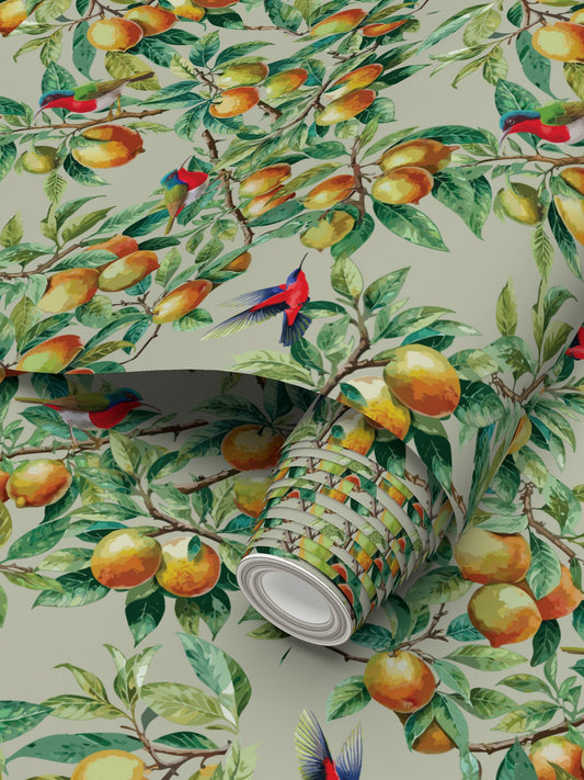 Citrus Grove Ash Gray Wallpaper