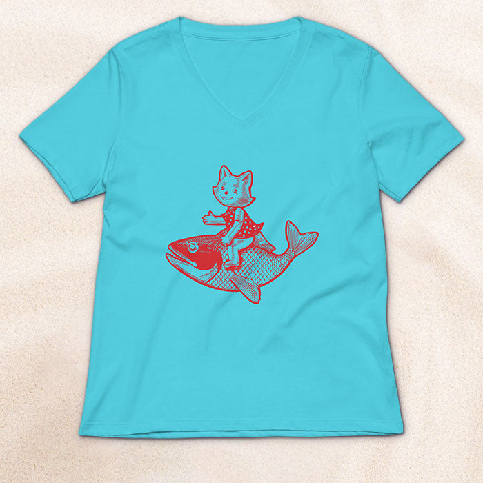 The Cat's FIsh Woman's V-Neck T-Shirt – Lagoon Blue