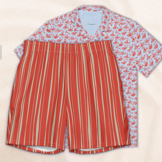 The Cat's Fish Camp Shirt – Periwinkle Blue with Cinnabar Red