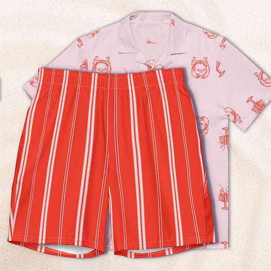 Field Guide Cuban Collar Shirt – Pink with Red