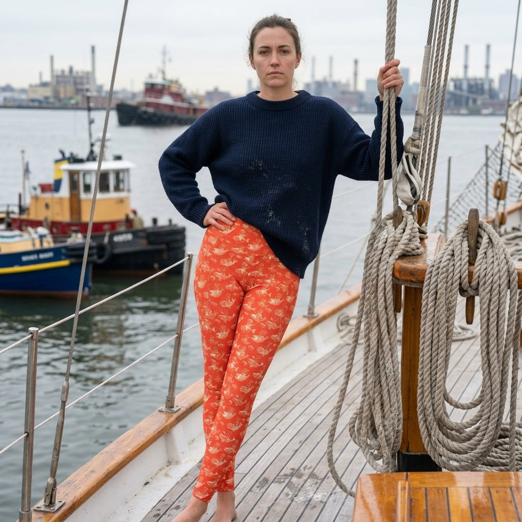The Cat's Fish Deck Leggings with Pockets – Cinnabar Red