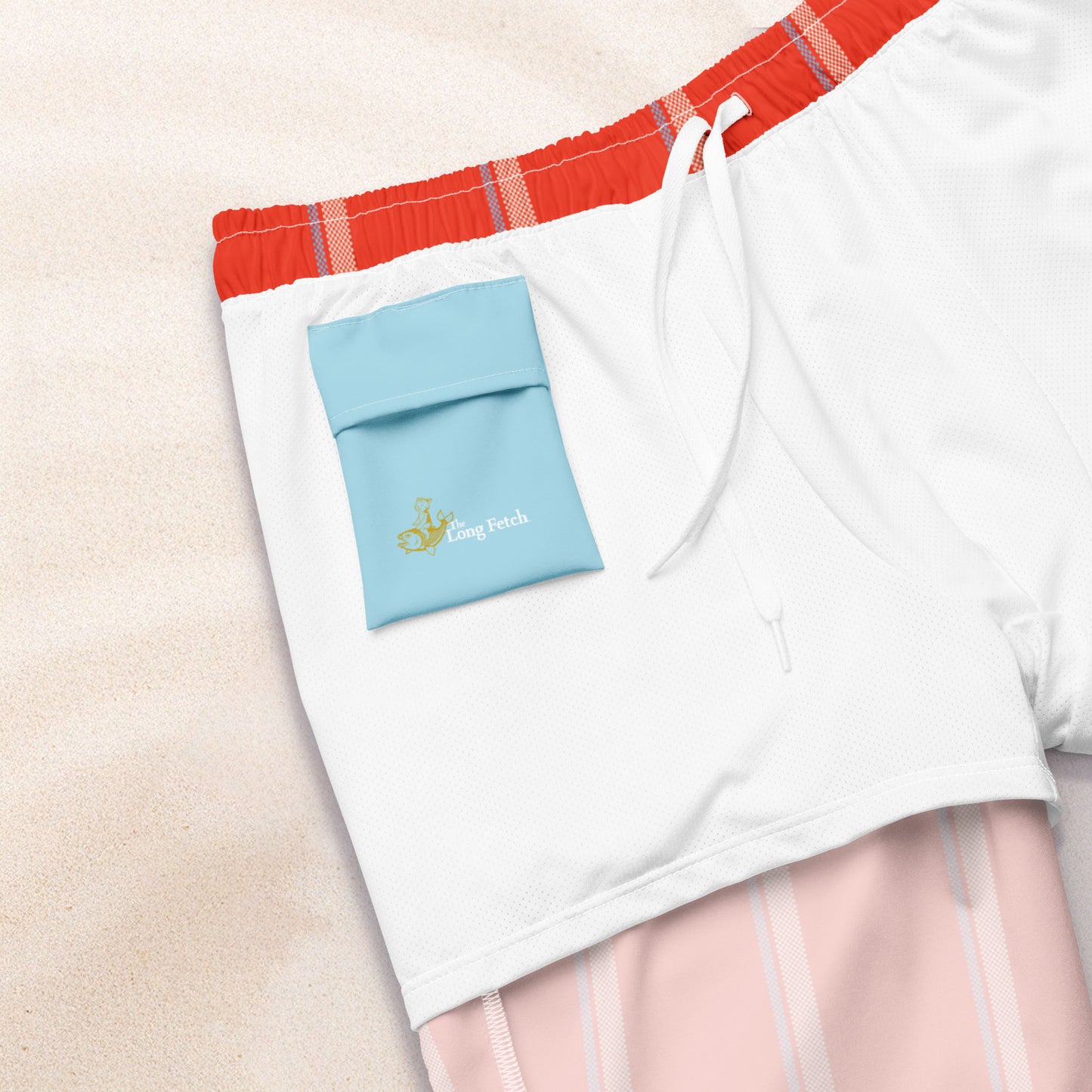 Red and Pink Vertical Stripe Eco-Friendly Swim Trunks