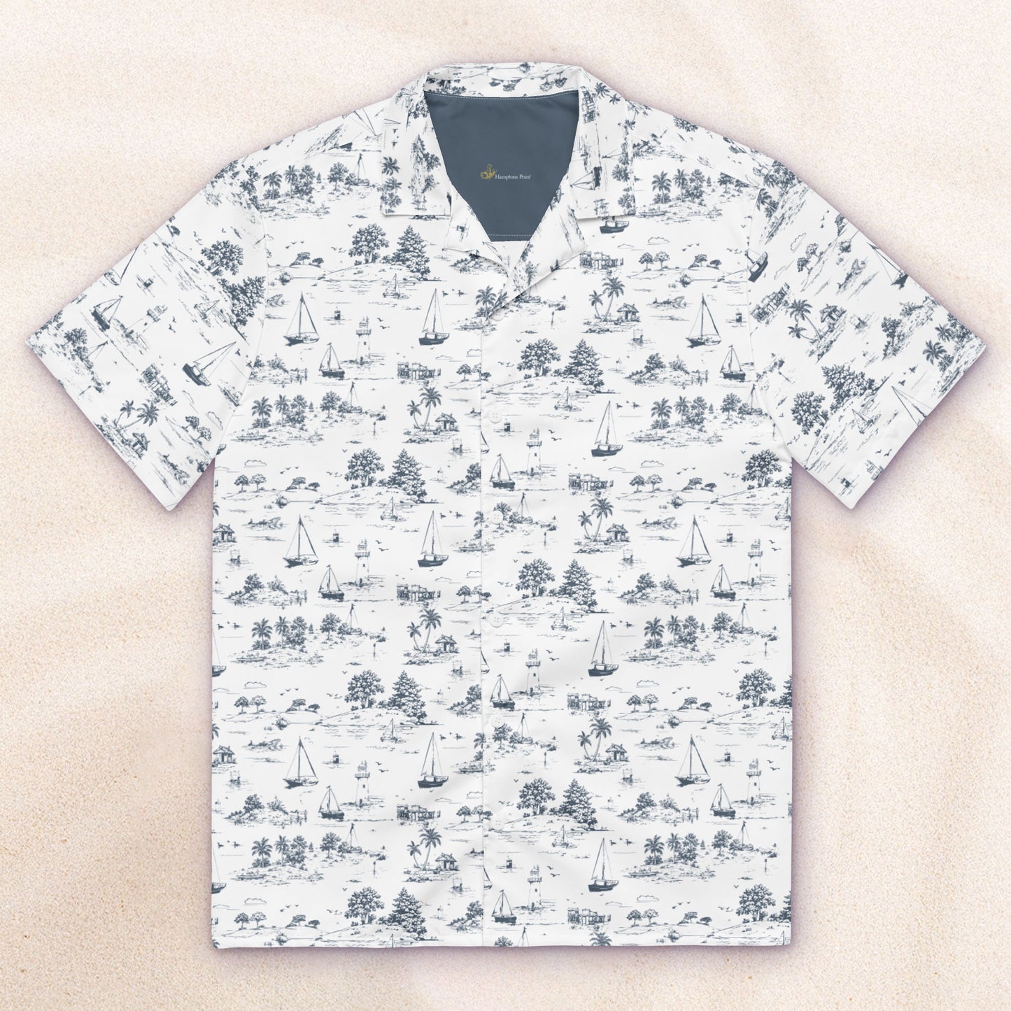Seaside Toile Tropical Shirt – White with Van Deusen Navy