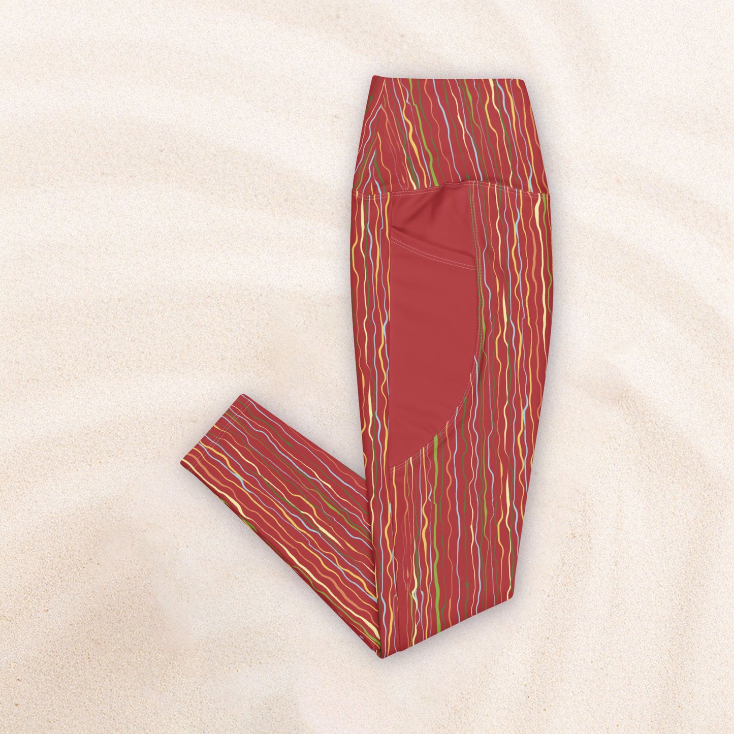 Tropicalia Stripe Yoga Leggings with Pocket – Rust Red