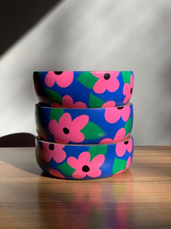 Artisan wood bowl, hand-painted — Thelma
