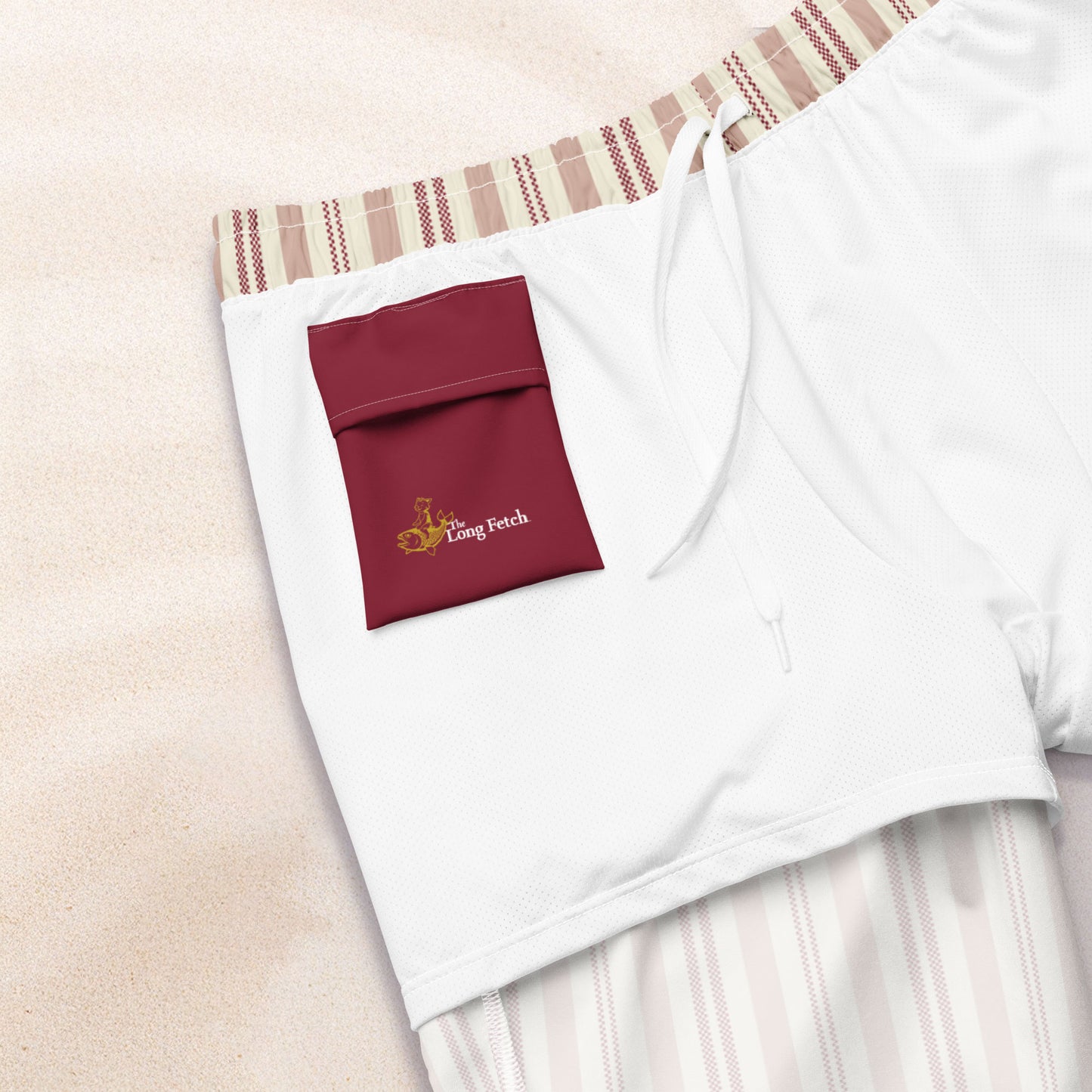 Burgundy Taxi Stripe Eco-Friendly Swim Trunks
