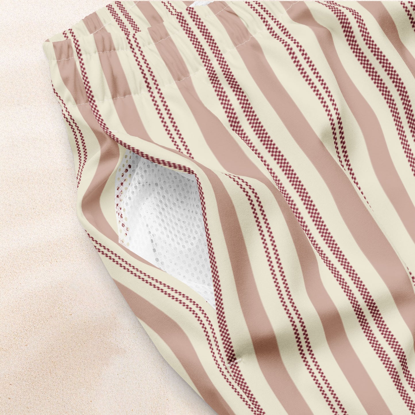 Burgundy Taxi Stripe Eco-Friendly Swim Trunks
