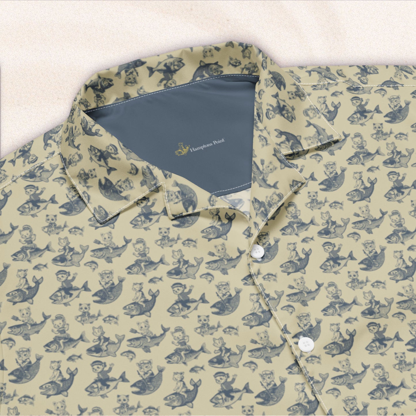 The Cat's Fish Tropical Camp Shirt – Dutch Cream with Van Deusen Navy