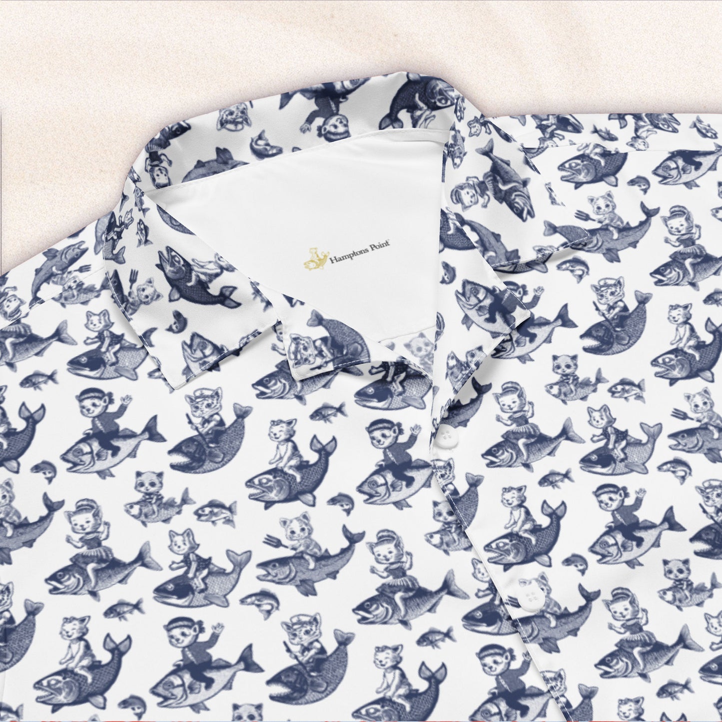 The Cat's Fish Camp Shirt – White with Van Deusen Blue