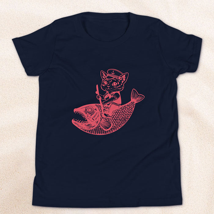 The Cat's Fish Youth T-Shirt – Navy