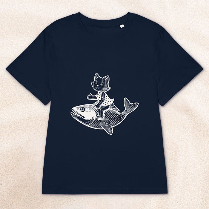 The Cat's Fish Woman's Cut Crewneck T-Shirt – French Navy