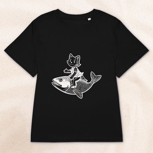 The Cat's Fish Woman's Cut Crewneck T-Shirt – Black