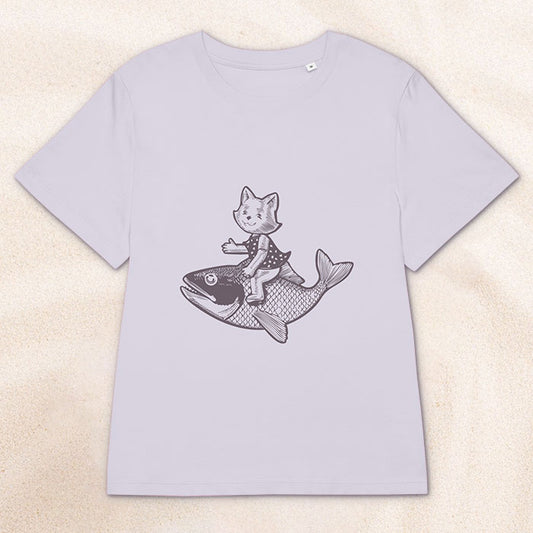 The Cat's Fish Woman's Cut Crewneck T-Shirt – Lavendar