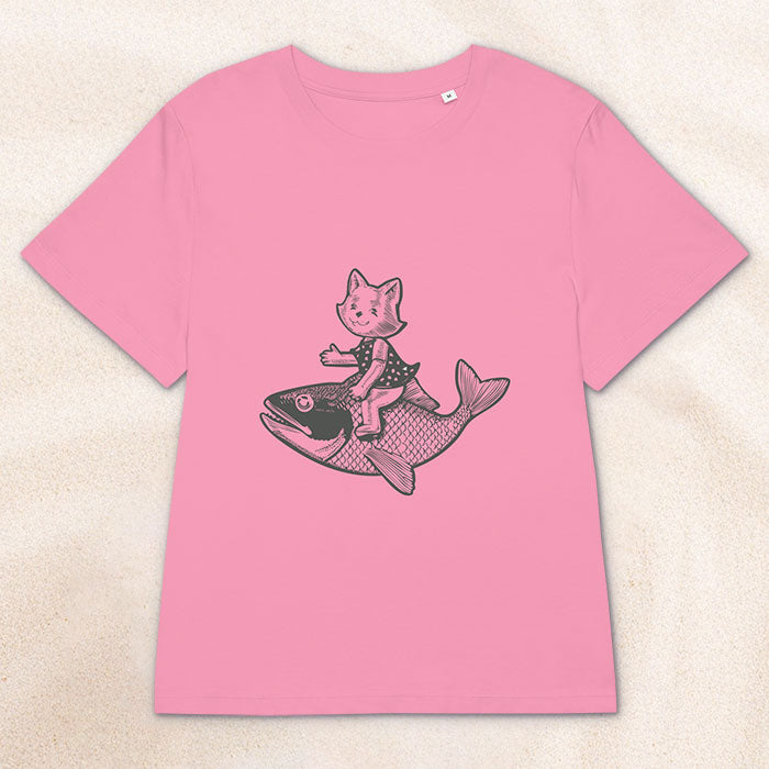 The Cat's Fish Woman's Cut Crewneck T-Shirt – Bubble Pink