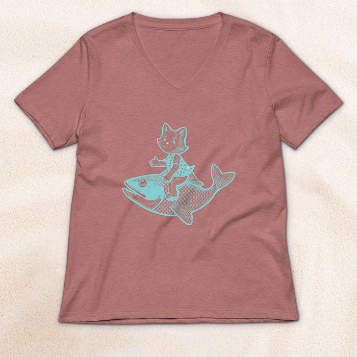 The Cat's Fish Woman's V-Neck T-Shirt – Heather Mauve
