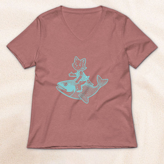The Cat's Fish Woman's V-Neck T-Shirt – Heather Mauve