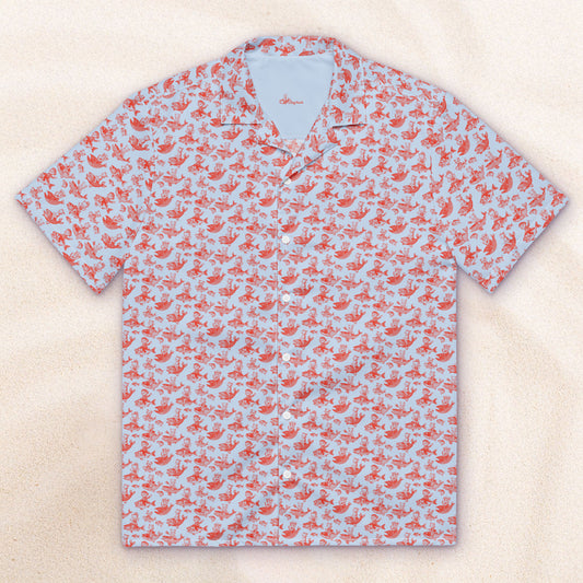 The Cat's Fish Cuban Collar Shirt – Periwinkle Blue with Cinnabar Red
