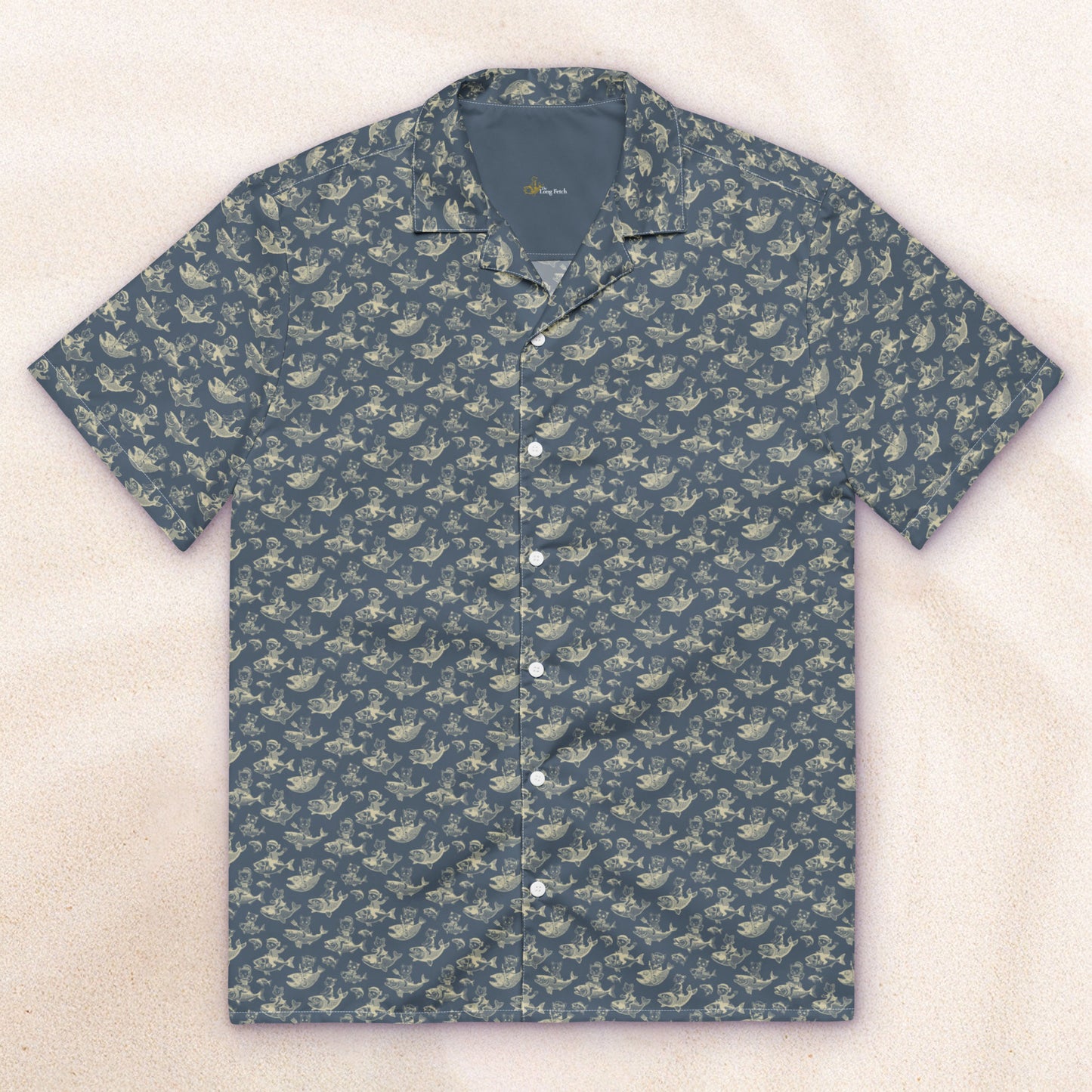 The Cat's Fish Cuban Collar Shirt – Van Deusen Navy with Dutch Cream