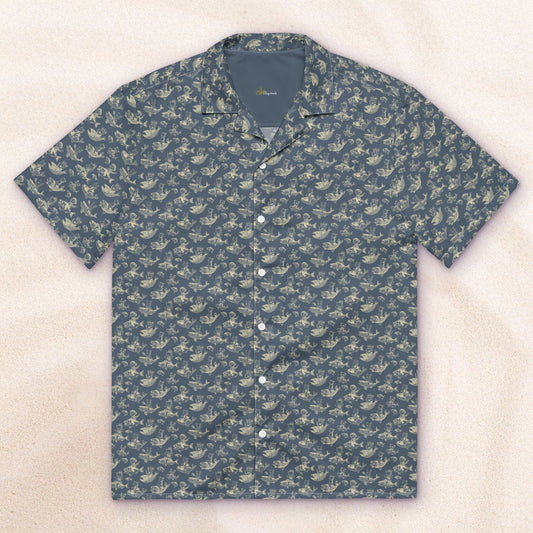 The Cat's Fish Cuban Collar Shirt – Van Deusen Navy with Dutch Cream