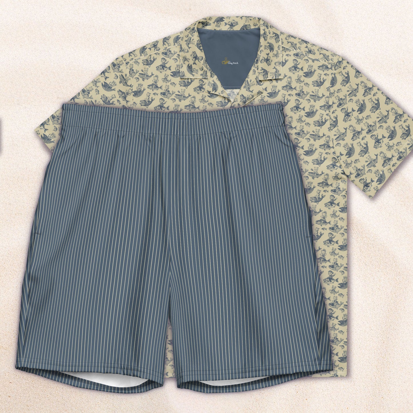 The Cat's Fish Tropical Cuban Collar Shirt – Dutch Cream with Van Deusen Navy