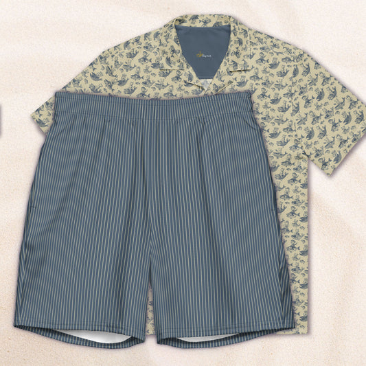 The Cat's Fish Tropical Cuban Collar Shirt – Dutch Cream with Van Deusen Navy