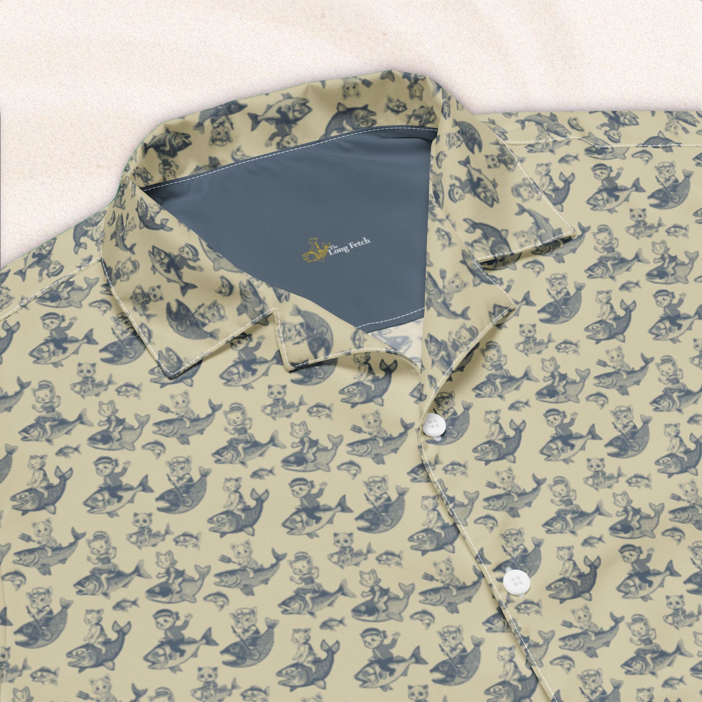 The Cat's Fish Tropical Cuban Collar Shirt – Dutch Cream with Van Deusen Navy