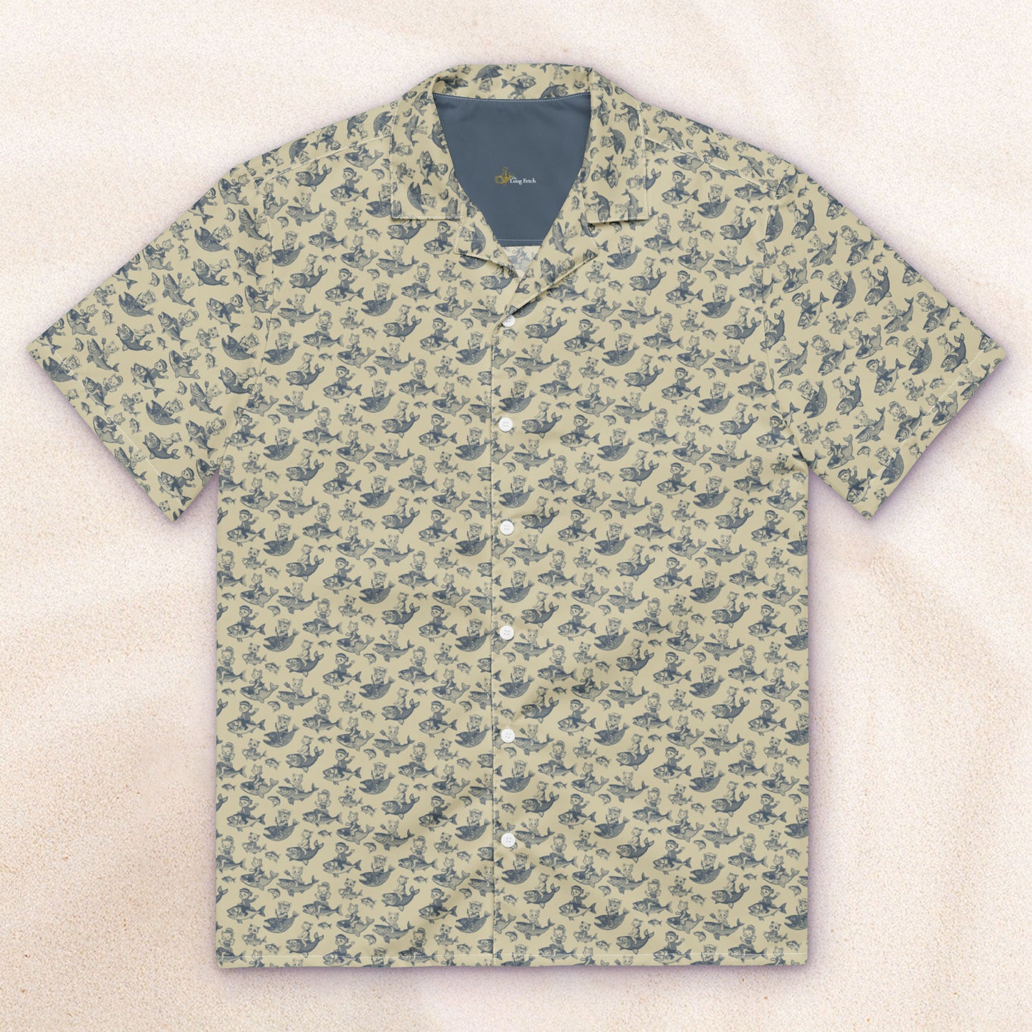 The Cat's Fish Tropical Cuban Collar Shirt – Dutch Cream with Van Deusen Navy