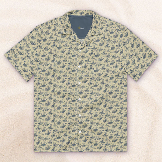 The Cat's Fish Tropical Cuban Collar Shirt – Dutch Cream with Van Deusen Navy