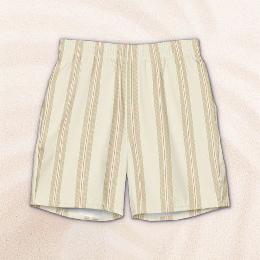 Cream Regatta Stripe Eco-Friendly Swim Trunks
