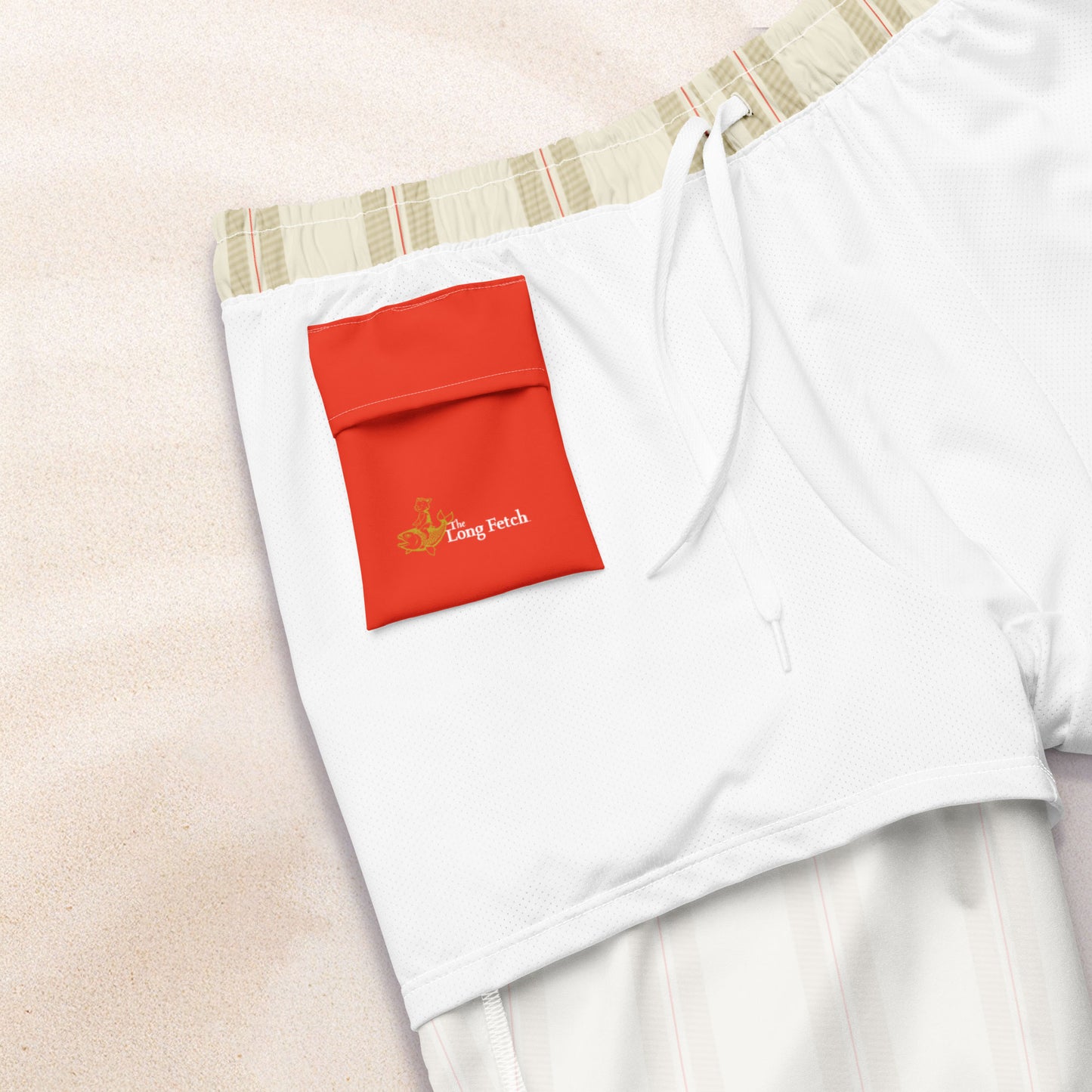 Cream Regatta Stripe Eco-Friendly Swim Trunks