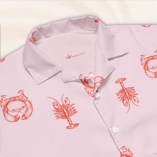 Heavy Crabs and Jumbo Lobsters – Loose Repeat Vacation Shirt – Pink with Red