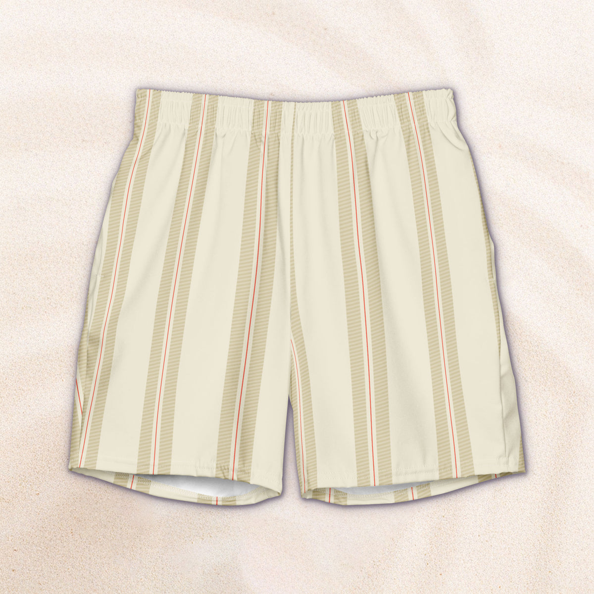 Cream Regatta Stripe Eco-Friendly Swim Trunks
