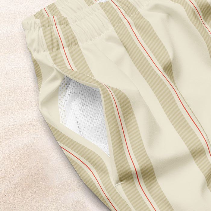 Cream Regatta Stripe Eco-Friendly Swim Trunks
