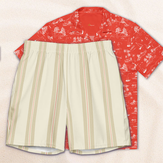 Cream Regatta Stripe Eco-Friendly Swim Trunks