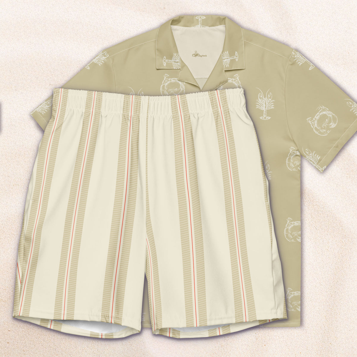 Cream Regatta Stripe Eco-Friendly Swim Trunks