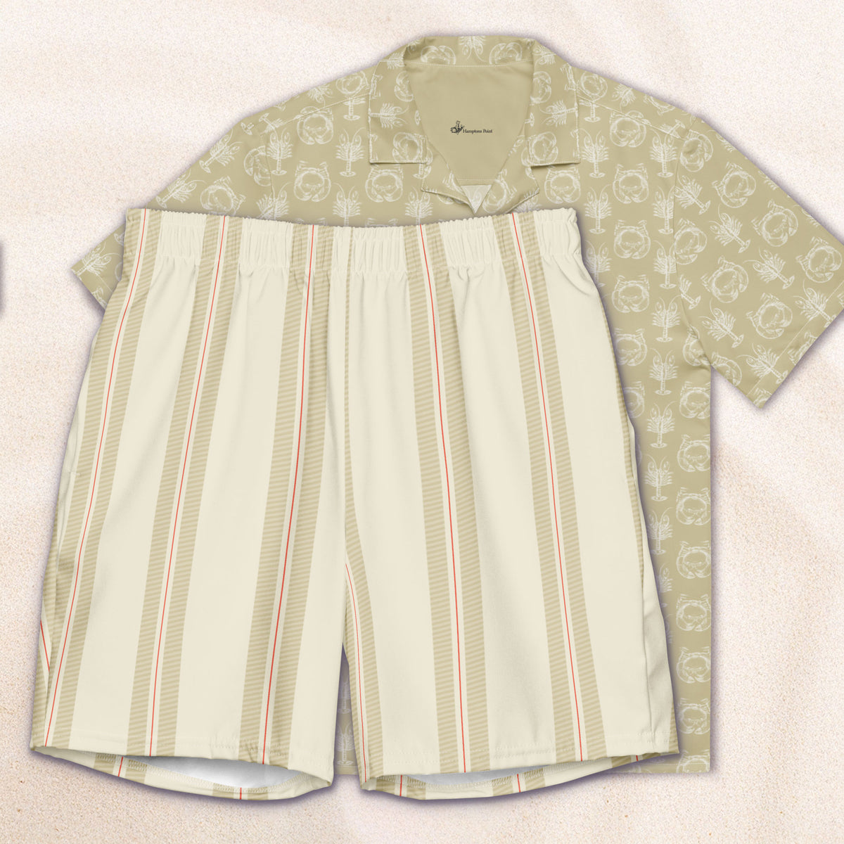 Cream Regatta Stripe Eco-Friendly Swim Trunks