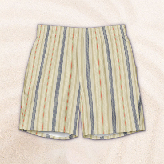 Cream and Blue Twill Stripe Eco-Friendly Swim Trunks