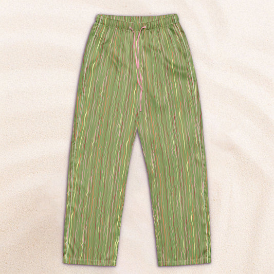 Tropicalia Stripe Pajama Pants – Dark Grass with Shell Pink