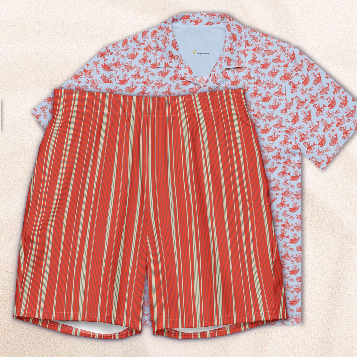 The Cat's Fish Camp Shirt – Periwinkle Blue with Cinnabar Red