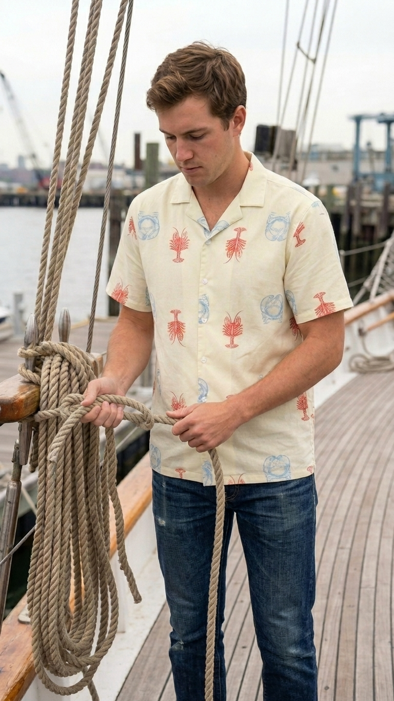 Field Guide Cuban Collar Shirt – Colorful Cream