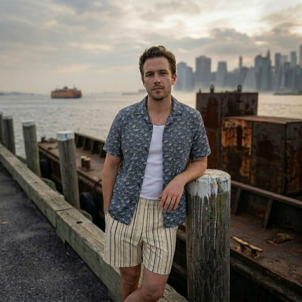 Maritime Stripe Conservation Swim Trunks – Dutch Cream with Van Deusen Navy