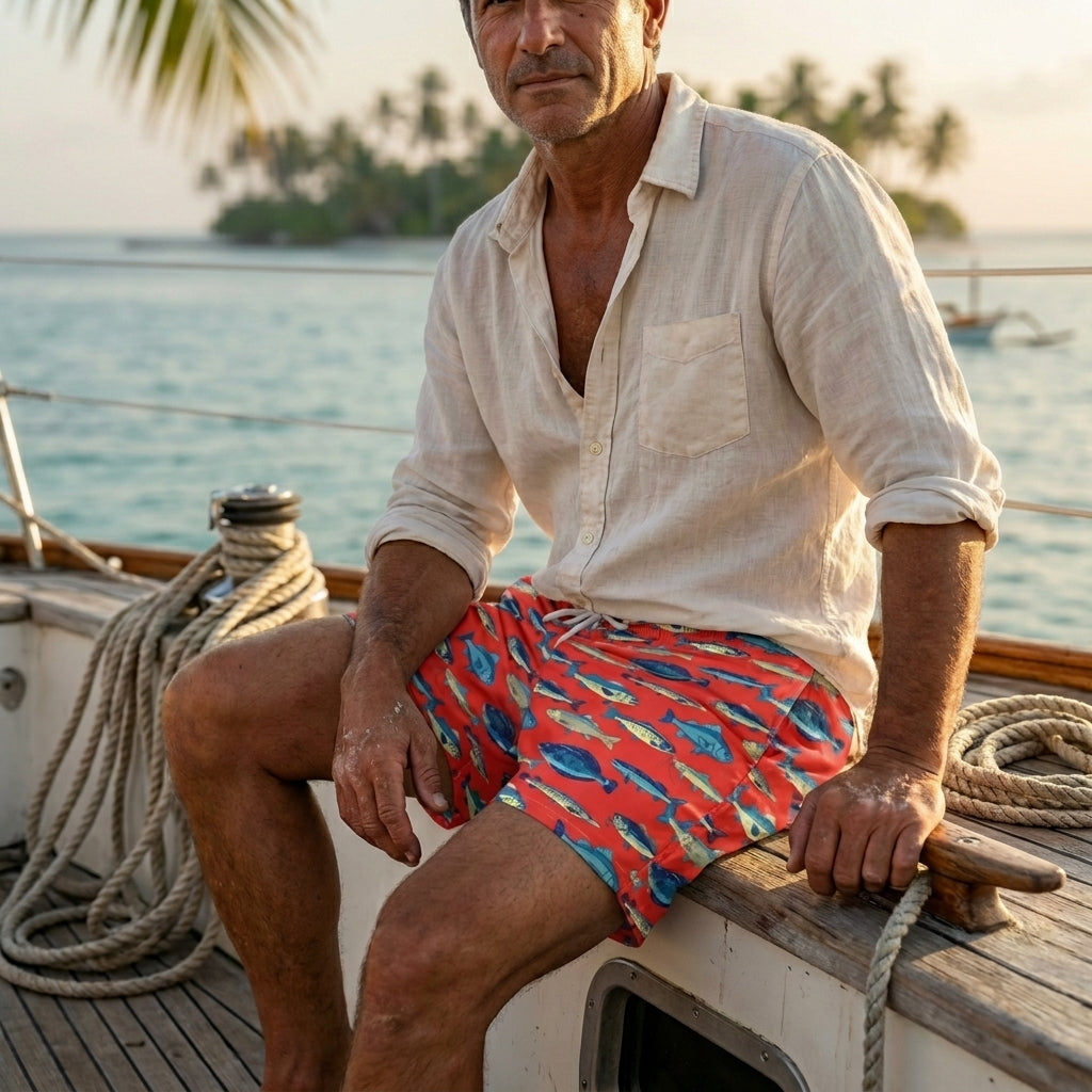 Atlantic Catch Recycled Swim Trunks – Summer Red