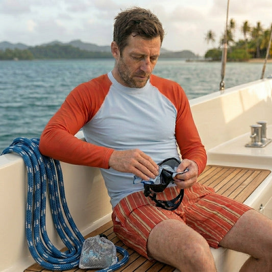 Color Block Surf Shirt – Periwinkle and Cinnabar Red