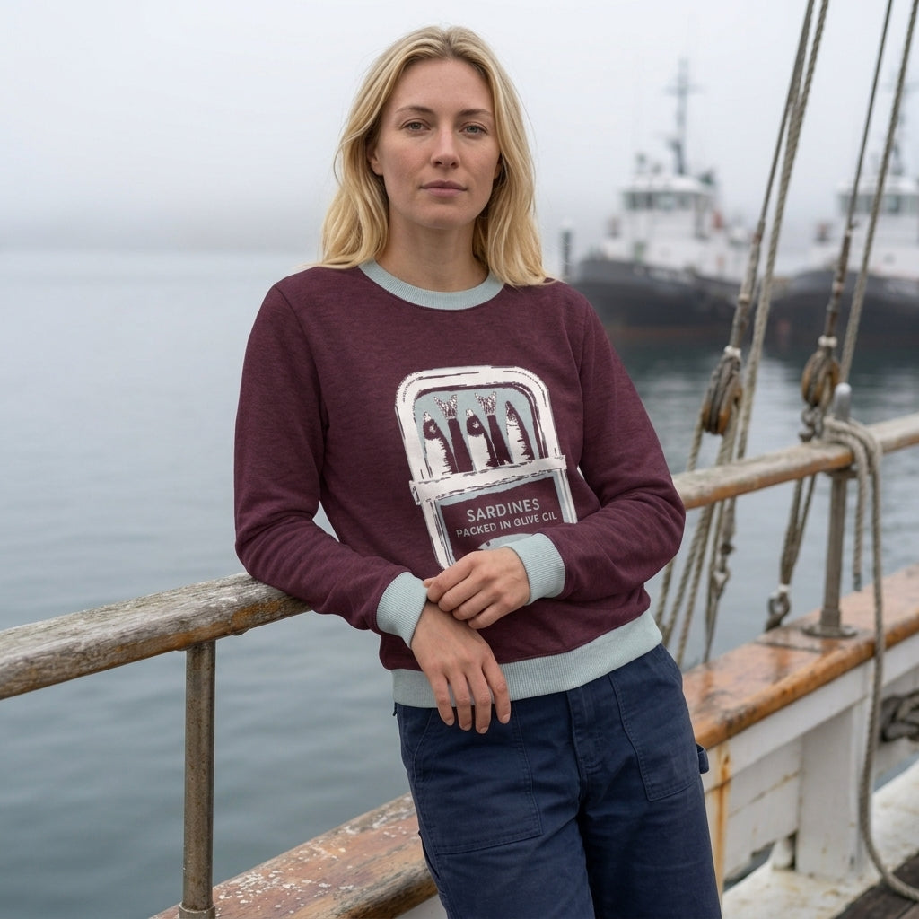Cozy-as-a-Tin-of-Sardines Knit Sweater – Burgundy/Seafoam
