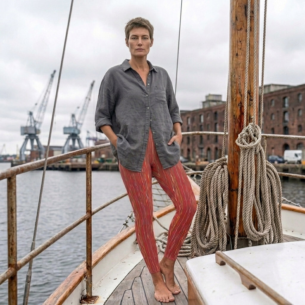 Tropicalia Stripe Deck Leggings with Pocket – Rust Red
