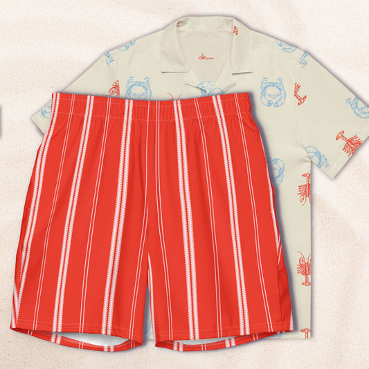 Red and Pink Vertical Stripe Eco-Friendly Swim Trunks