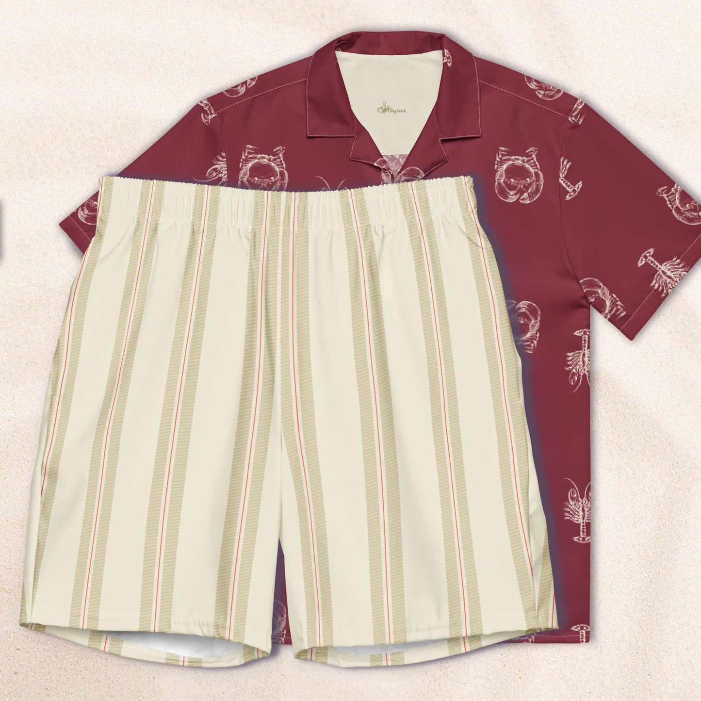 Cream Regatta Stripe Eco-Friendly Swim Trunks
