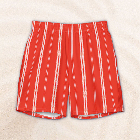 Red and Pink Vertical Stripe Eco-Friendly Swim Trunks