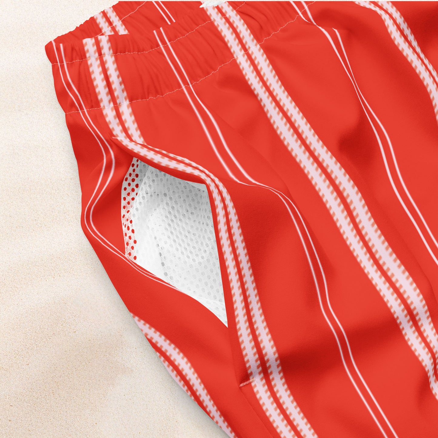 Red and Pink Vertical Stripe Eco-Friendly Swim Trunks