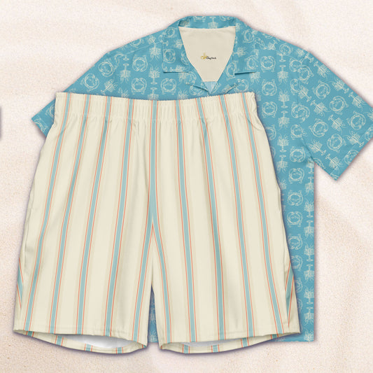Blue and Cream Regatta Stripe Eco-Friendly Swim Trunks